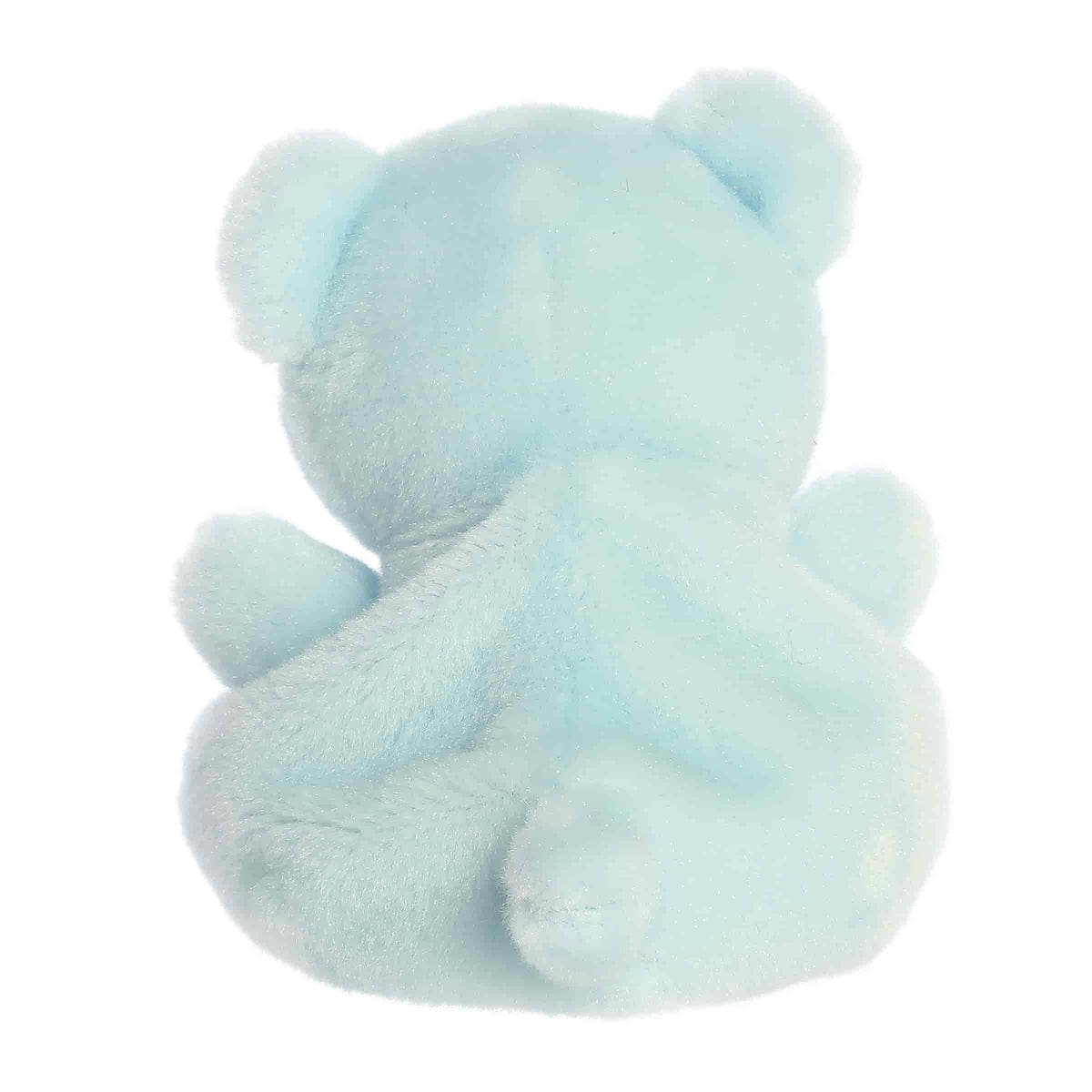 Back view of the Aurora blue teddy bear plush showcasing its soft, powder-blue fur texture.