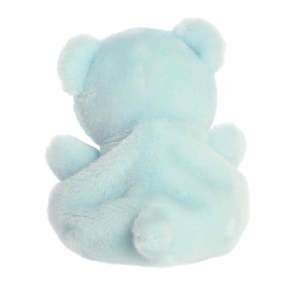 Back view of the Aurora blue teddy bear plush showcasing its soft, powder-blue fur texture.