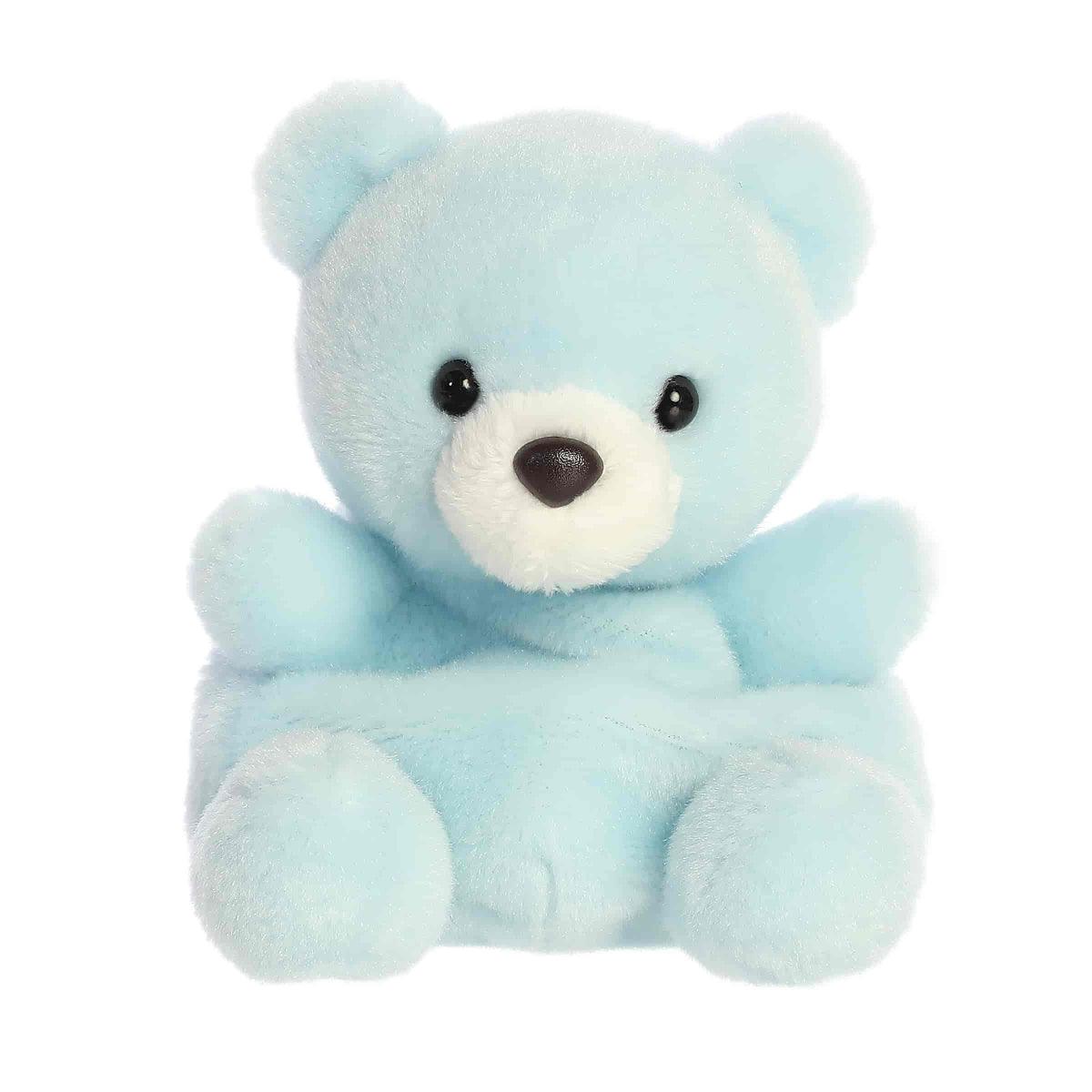 Front view of the 5-inch Aurora Palm Pals Benny Bear plush toy featuring pastel blue fur and a white muzzle.