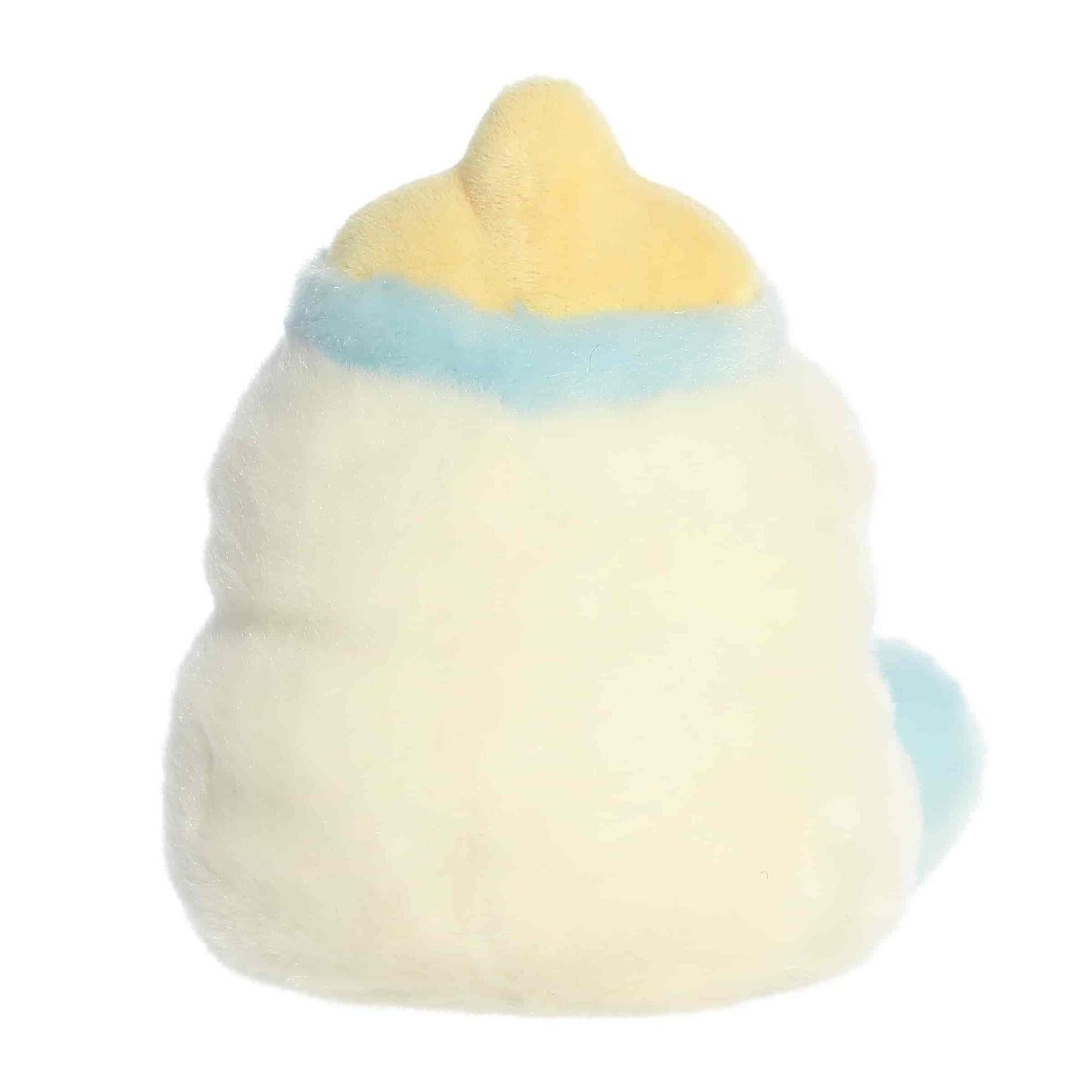 Back view of the Aurora baby bottle plush showcasing its soft, white fur texture.