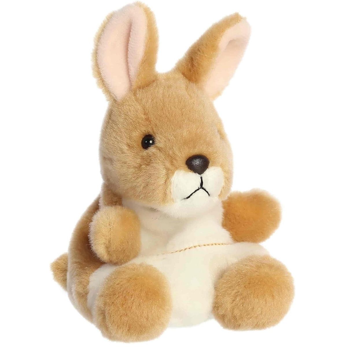 Angled front view of the 5-inch Aurora Palm Pals Adelaide Kangaroo brown plush toy sitting upright.