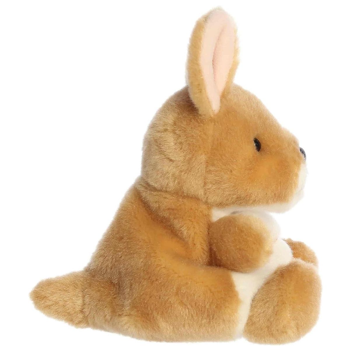 Side profile of the Aurora Palm Pals Adelaide Kangaroo plush highlighting its thick tail and pouch detail.