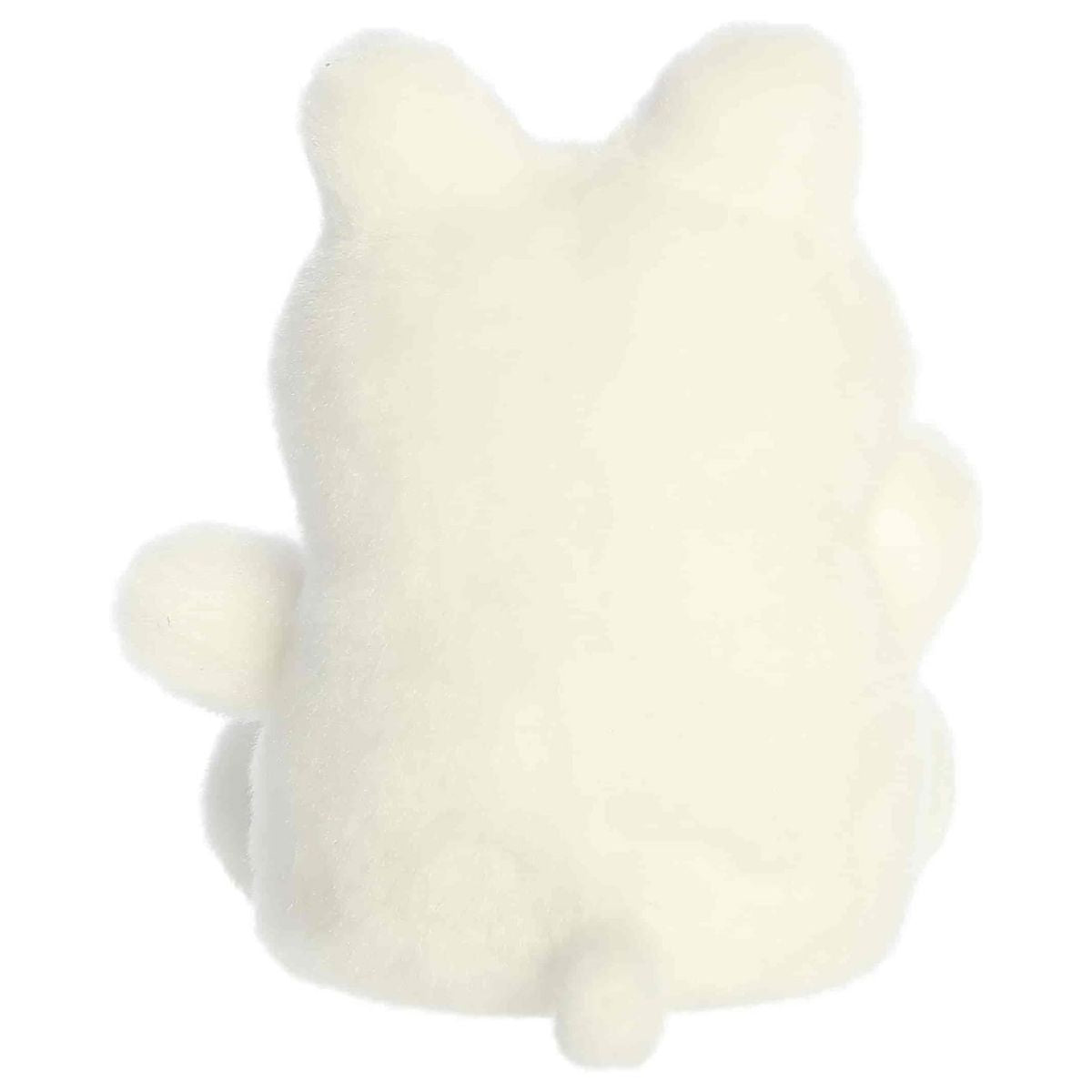Back view of the Aurora lucky cat plush showcasing its soft, bright white fur texture.