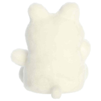 Back view of the Aurora lucky cat plush showcasing its soft, bright white fur texture.