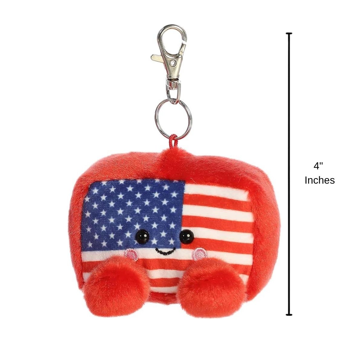 Sizing graphic for the Aurora Palm Pals Indivisible Flag plush showing its clip-on scale, indicating a total height of 4 inches.