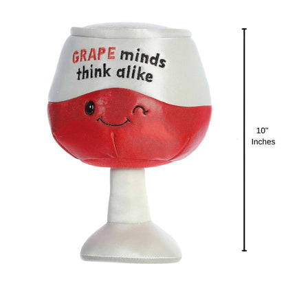 Aurora wine glass plush standing upright with a 10-inch height indicator graphic next to it.