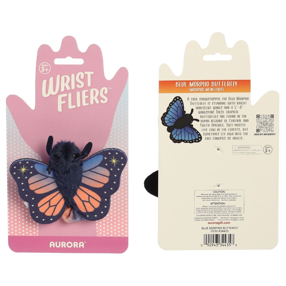 The Aurora Wrist Flingers Sunset Butterfly displayed on its official pink and white retail packaging card.