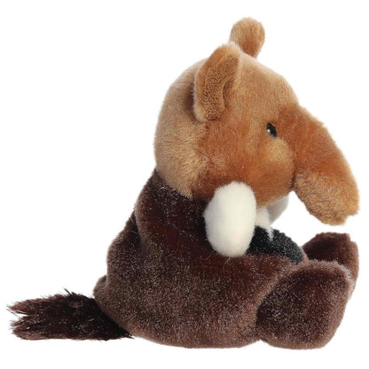 Side profile view of the Palm Pals anteater stuffed animal showing her curved posture and long snout.