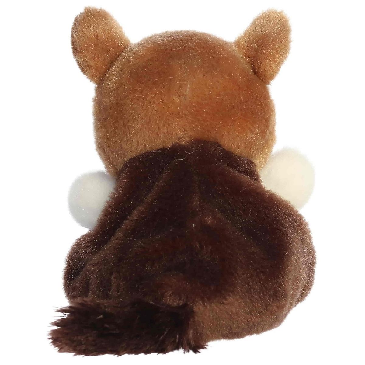Back view of the dark brown anteater plush highlighting her soft texture and small tail.