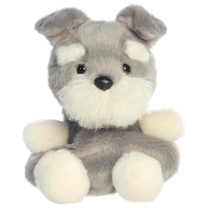 Straight-facing look at the Korra Schnauzer plush highlighting her black button nose and seated posture.