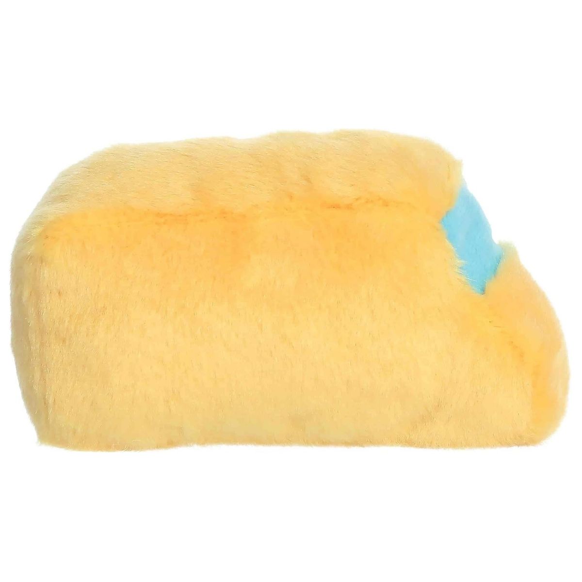 Rear view of the yellow plush vehicle showing its smooth, vibrant fabric and rounded rear.