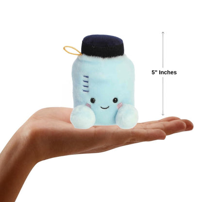 A human hand holding the five-inch Rowan Water Bottle plush, illustrating its miniature, palm-sized scale.