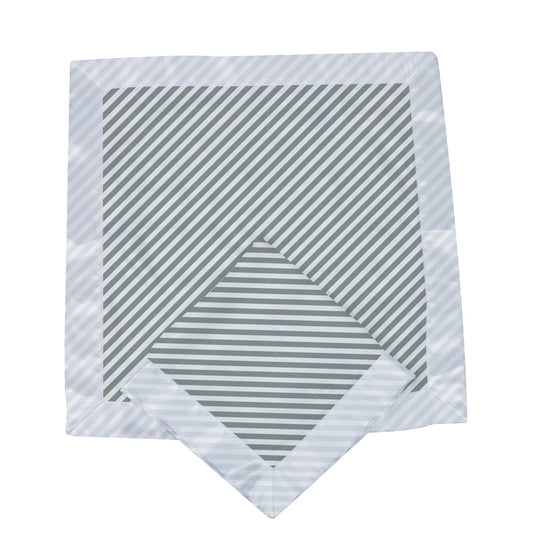 A single Finley Stripe bamboo security blanket folded to showcase the diagonal pattern and silky satin border.