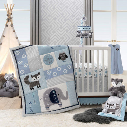 Lambs & Ivy Stay Wild Animal Arrow 4 Piece Crib Bedding Set, Gray/Blue