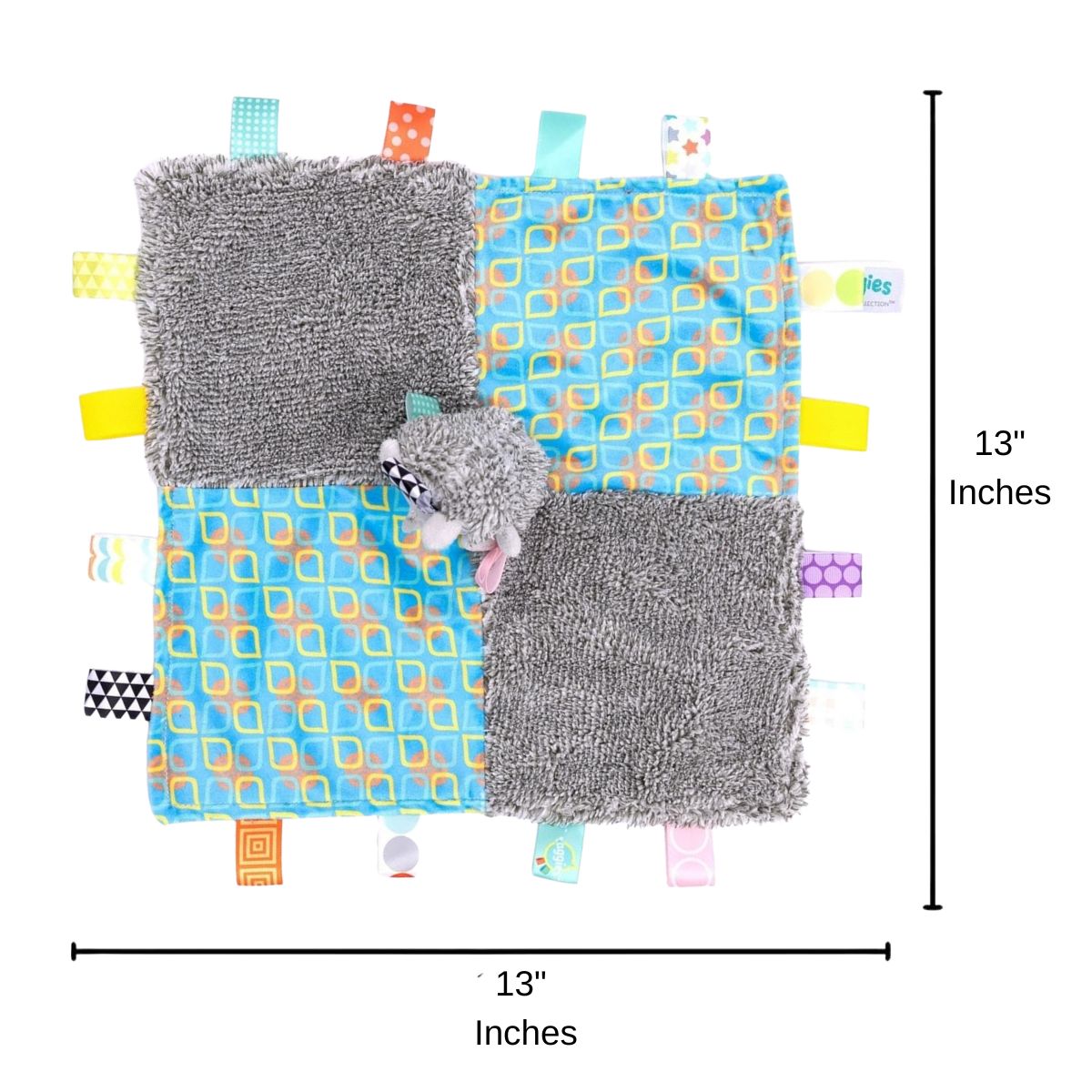 The smooth satin underside of the Mary Meyer Heather Hedgehog blanket toy for babies.