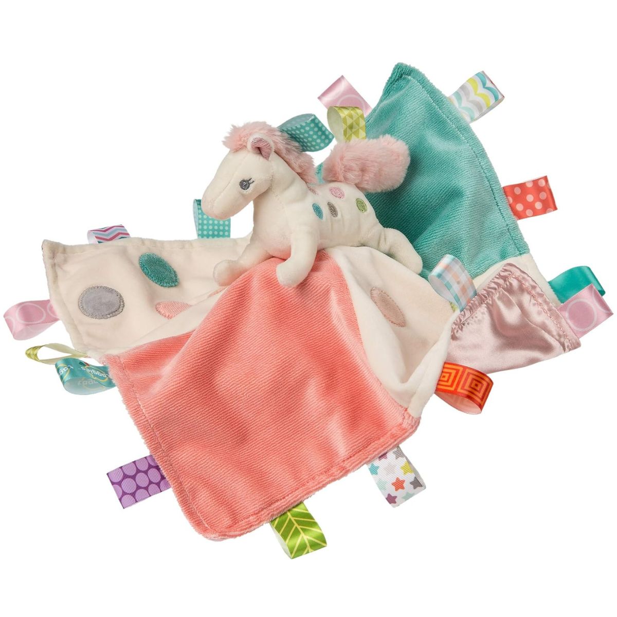 Mary Meyer Taggies Painted Pony 12x12 inch baby security blanket with colorful satin tags.
