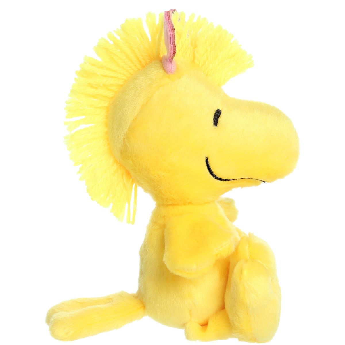 Side profile thumbnail of the Woodstock plush showing its round head shape, mohawk crest, and sitting posture.