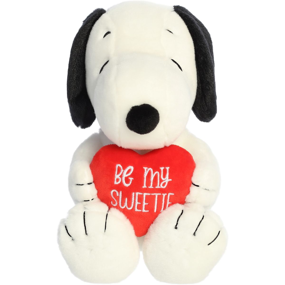 Front view thumbnail of the cute white Snoopy plush sitting straight, showcasing his symmetrical face and red embroidered heart.