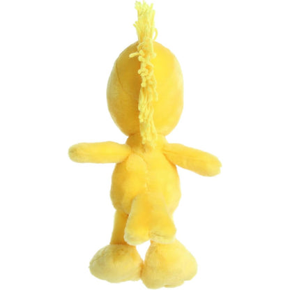 Back view of the Aurora Woodstock plush showcasing his soft yellow body, tail, and fluffy head feathers.