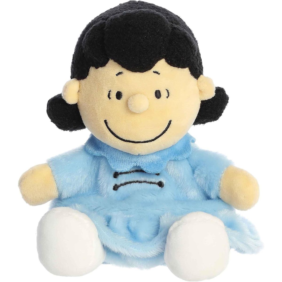 Front view thumbnail of the cute Lucy Van Pelt plush sitting straight, showcasing her symmetrical face, small extended peach arms, and black dress details.