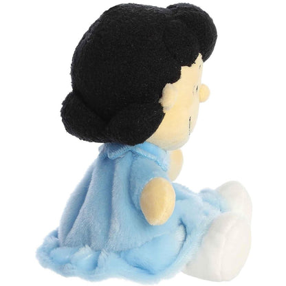 Side profile thumbnail of the mini Lucy plush showcasing her round head shape, side hair flip profile, and soft seated posture.