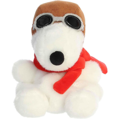 Straight-on front view of the soft Palm Pals Snoopy plush sitting upright in his classic aviator gear.