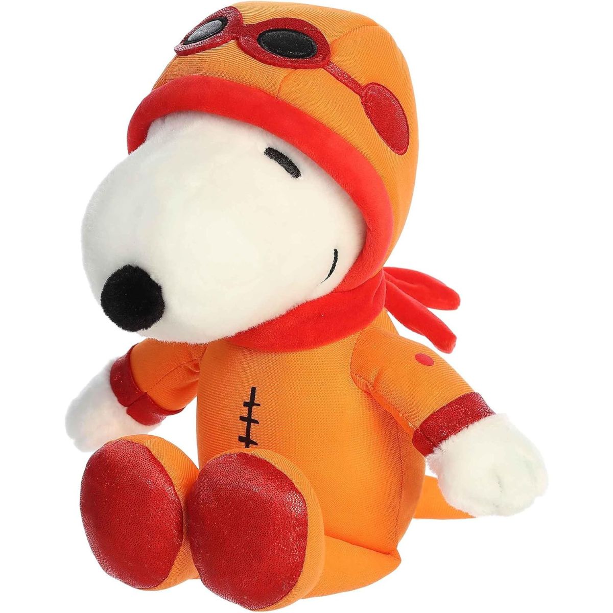 Another angled front view of the Astronaut Snoopy plush showcasing his red-soled space boots.