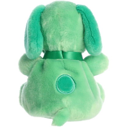 Back view of the Aurora Snoopy plush showcasing his mint green body, dark green ears, collar, and the matching spot on his back.