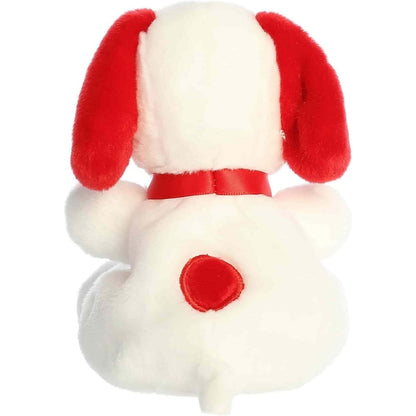 Back view of the Aurora Snoopy plush showcasing his white fur, red ears, red collar, and the red spot on his back.