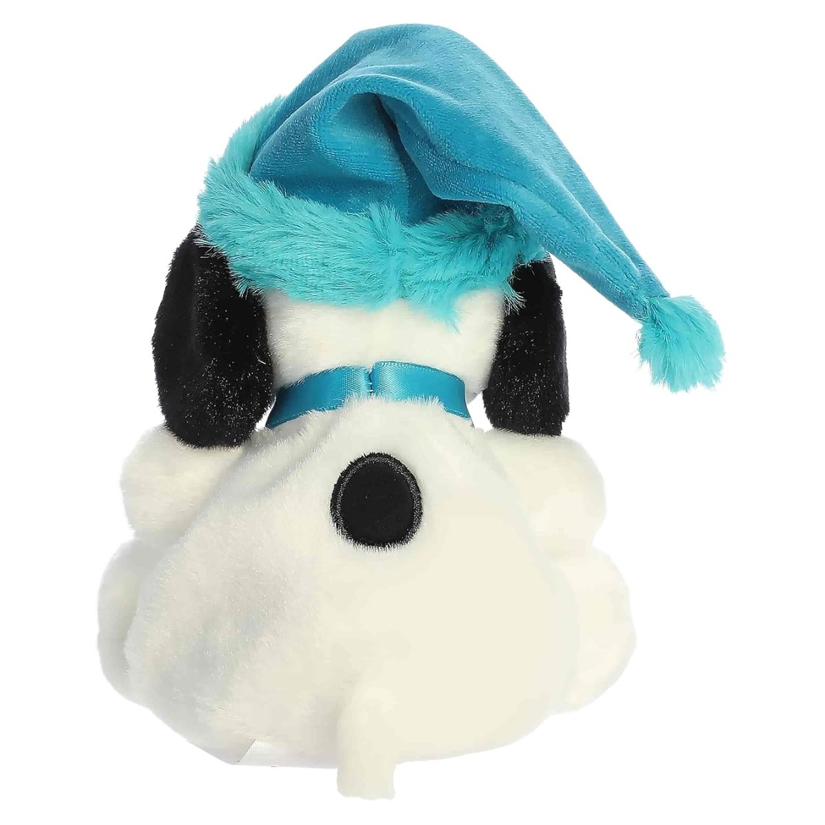 The rear thumbnail view of the black-and-white Aurora Snoopy stuffed toy displaying his clean back and the pom-pom on his hat.