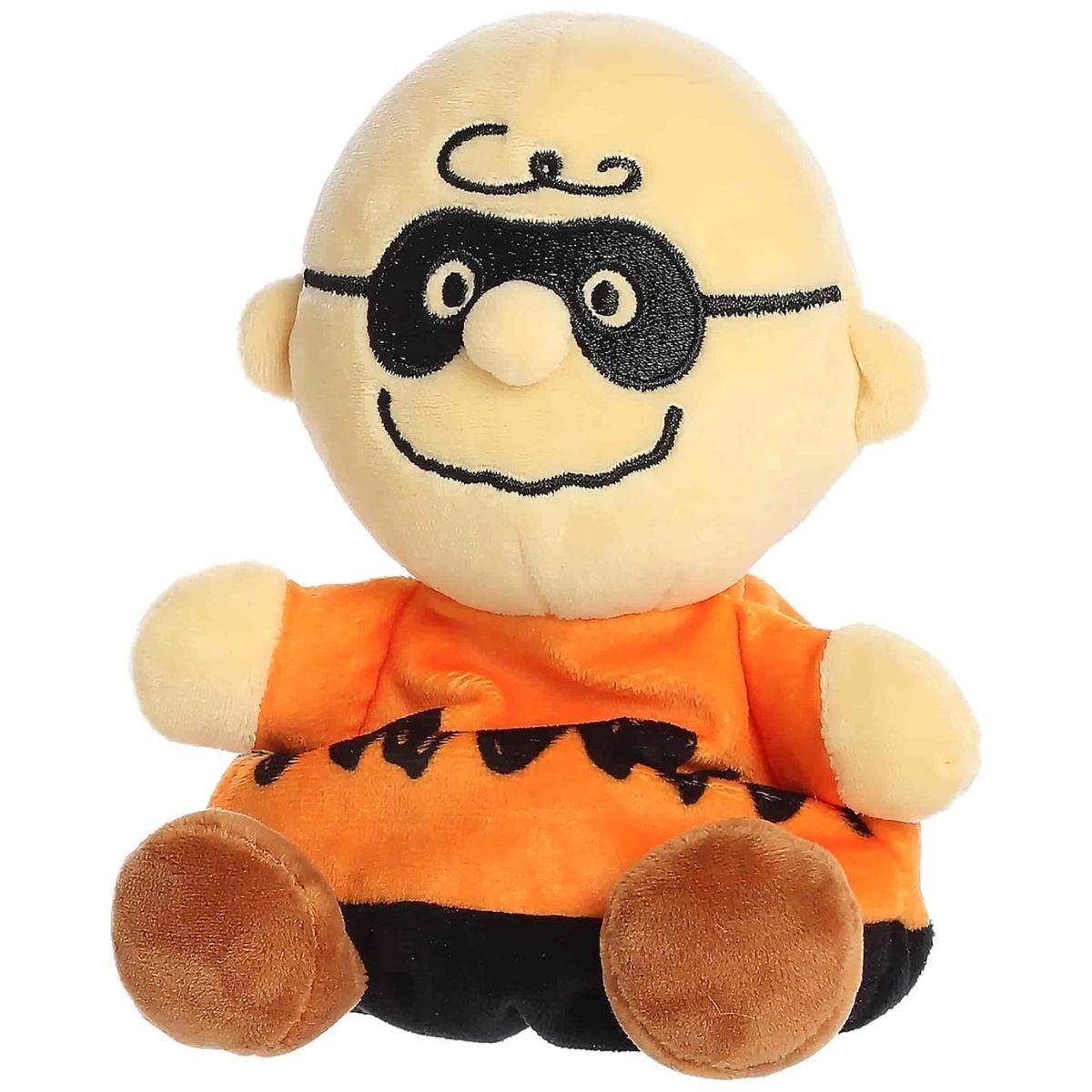Another angled front view thumbnail of the smiling Masked Charlie Brown plush showing his soft texture and adorable features.
