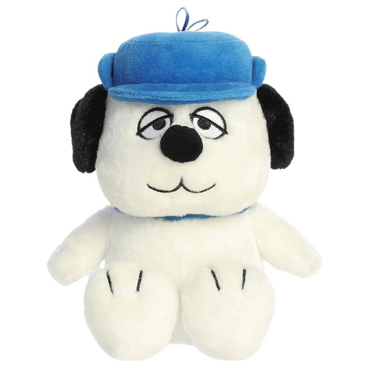 Front view thumbnail of the cute Olaf plush sitting straight, highlighting his sleepy eye expression, black nose, blue cap, and blue collar.