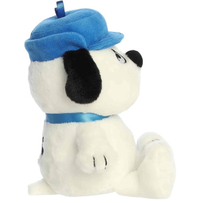 Side profile view thumbnail of the 8-inch Olaf plush showcasing his round head, floppy black ear, blue cap, and soft seated posture.