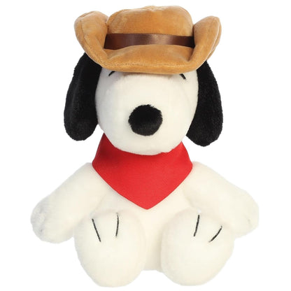 Front portrait thumbnail of the Cowboy Snoopy plush showing his friendly smile, red bandana, and brown hat.