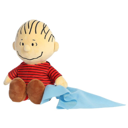 Front-facing 3/4 view thumbnail of the Linus plush sitting while holding his signature blue blanket.