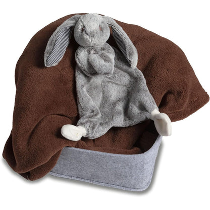 Detailed view of the knotted white feet and frosted grey silky fabric of the Mary Meyer bunny.