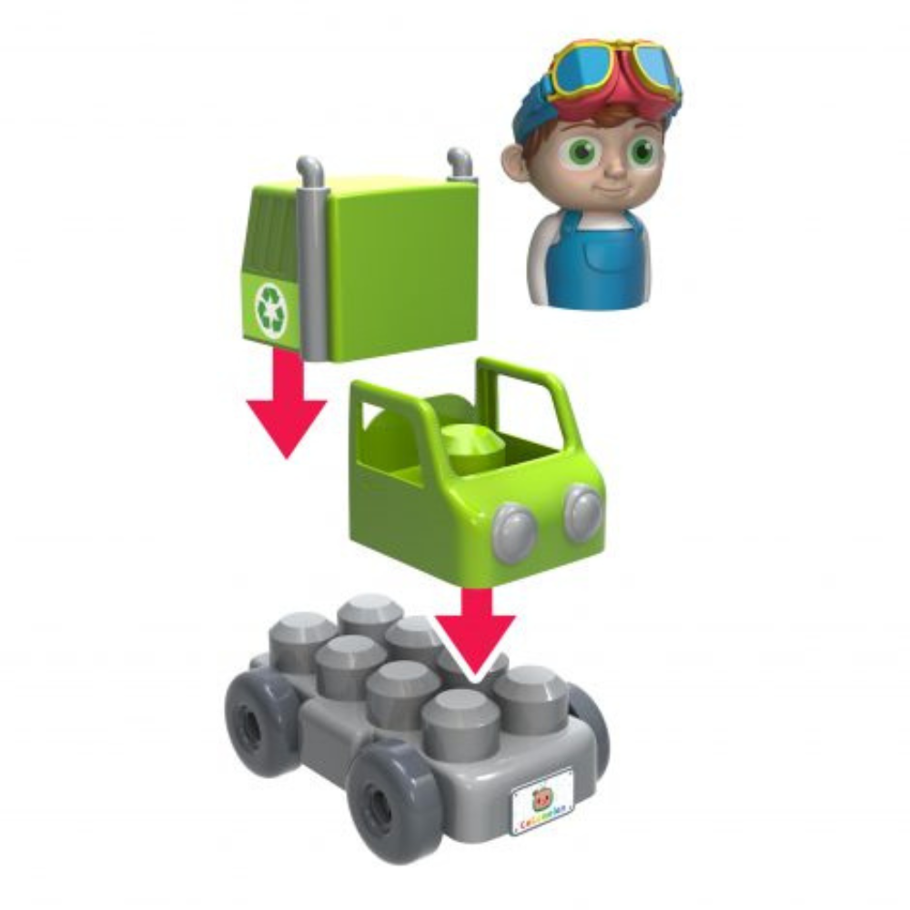 Cocomelon Build-A-Vehicle, TomTom in Garbage Truck Vehicle 4 Piece Set