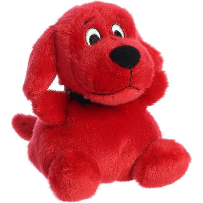 Aurora 5-inch Palm Pals Clifford the Big Red Dog plush toy sitting forward showing its vibrant red fur, floppy red ears, black collar, and big black button nose.