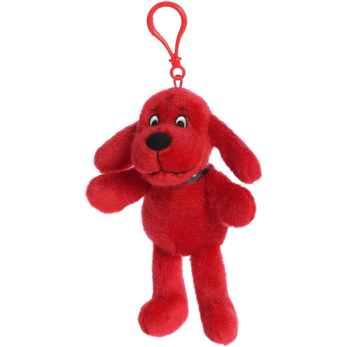 Straight front view of the Clifford keychain highlighting his black nose and sweet embroidered smile.