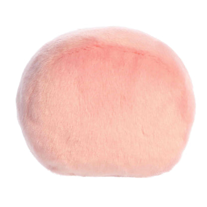 Back view of the Aurora pink smiley plush showcasing its soft pastel pink plush texture.