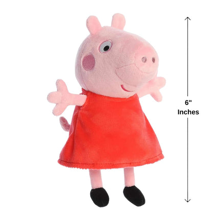 Dimension graphic showing the Aurora Peppa Pig plush sitting upright with a 6-inch height measurement label.