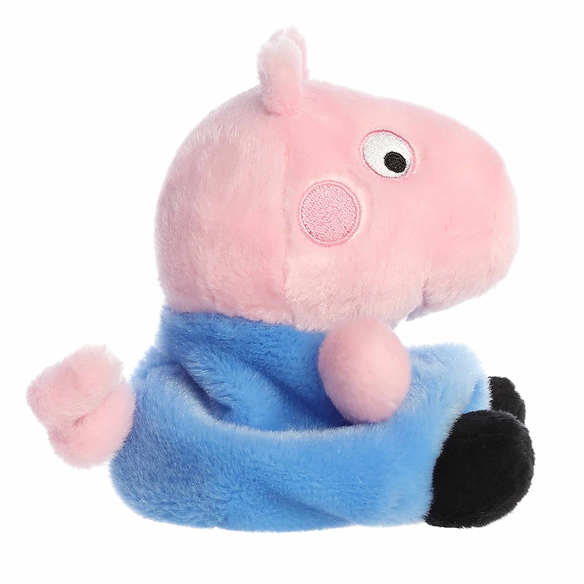 The right side profile thumbnail of the sitting George Pig plush highlighting his round cheek patch and blue shirt profile.