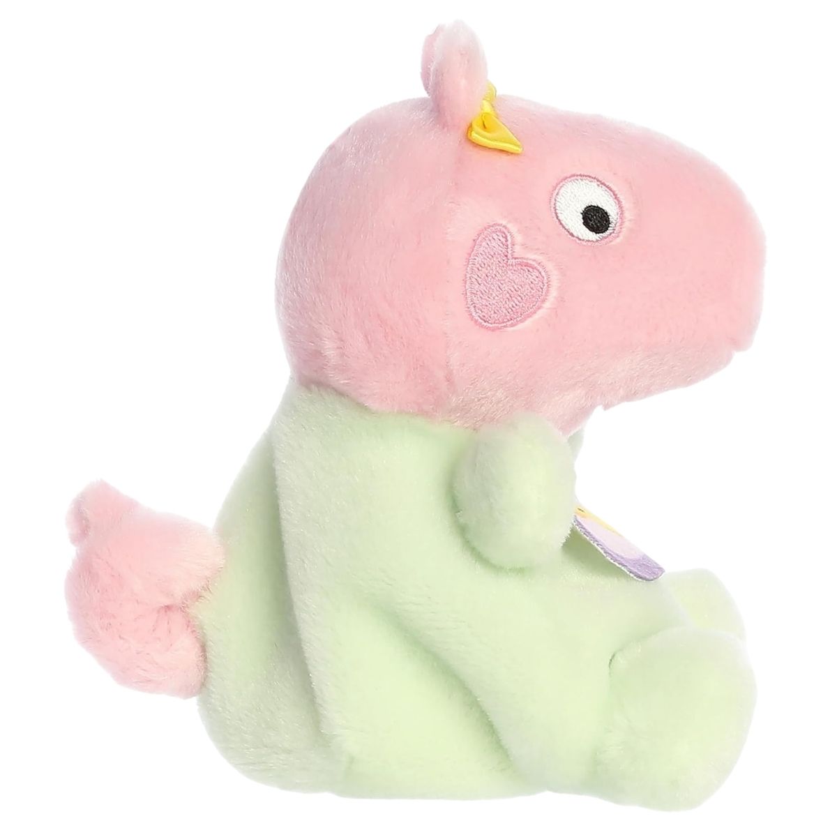 Side profile view of the Aurora Palm Pals baby pig highlighting its classic Peppa Pig snout and dark pink cheek.