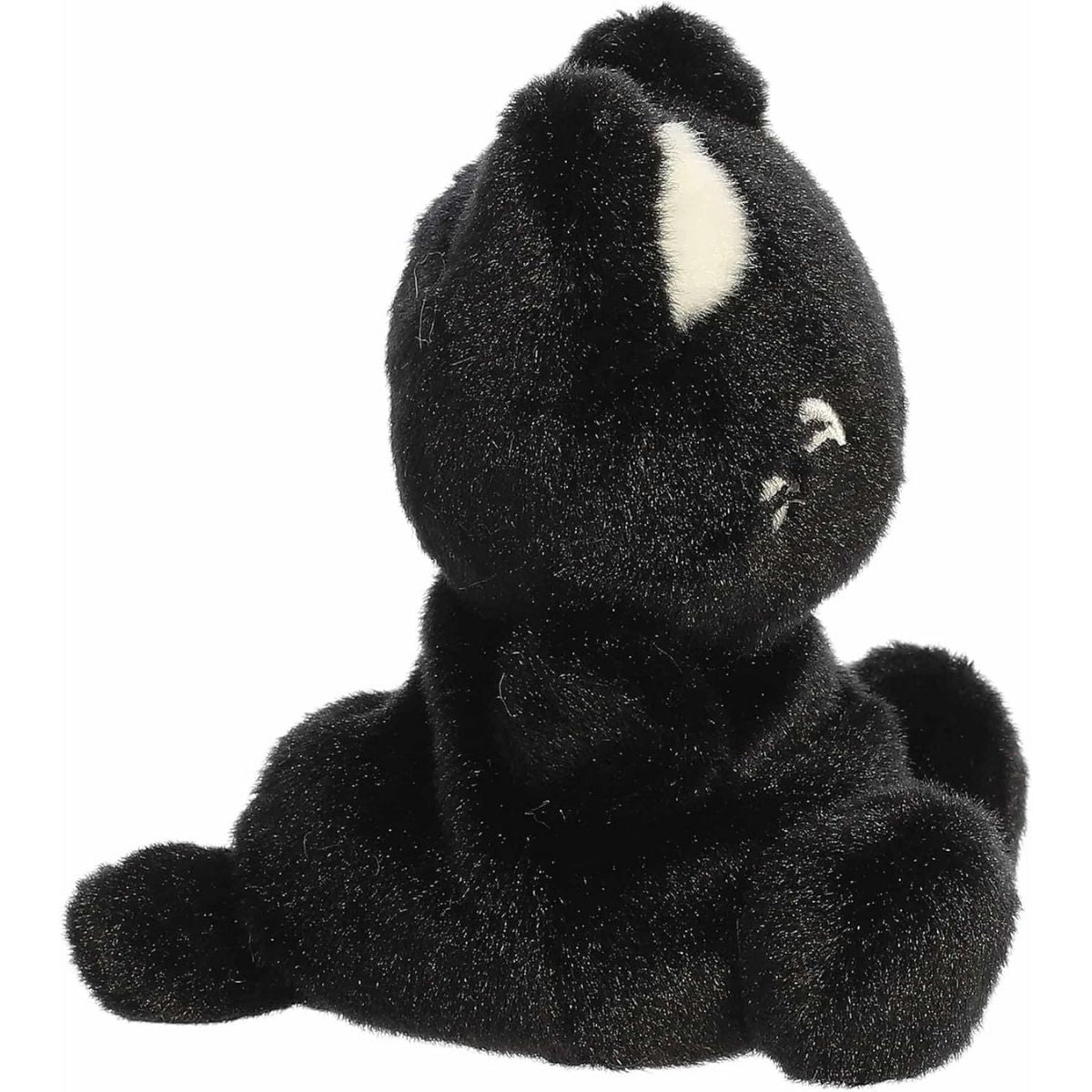 The right side profile thumbnail of the sitting black cat plush highlighting its round, plump mochi-like body shape.