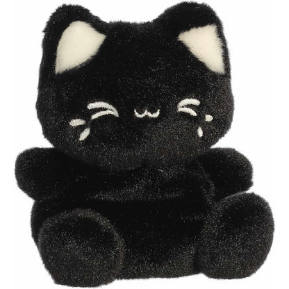Aurora Palm Pals Black Sesame Meowchi 5-inch plush stuffed toy sitting forward with sleek jet-black fur and cream inner ears.
