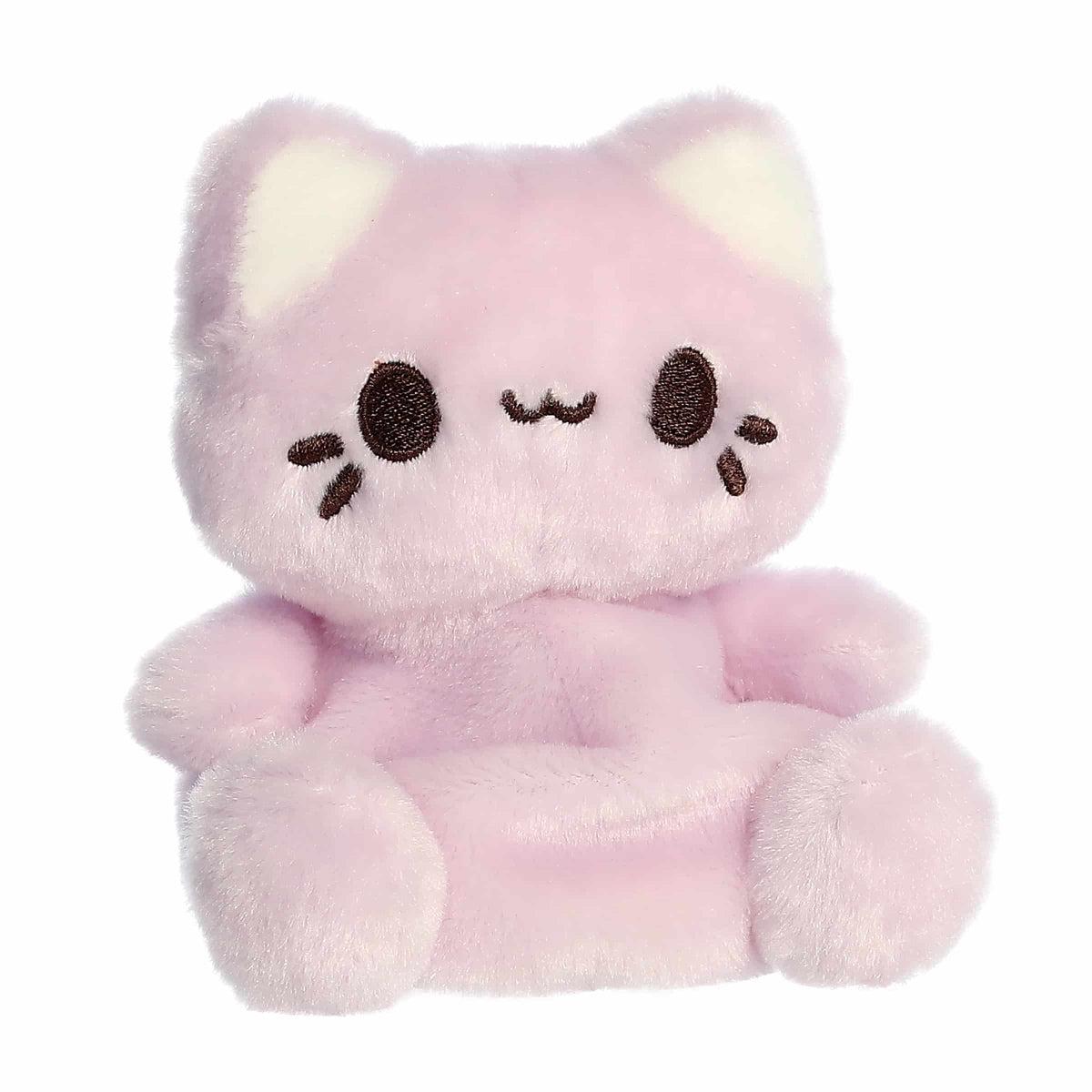 Aurora Palm Pals Taro Meowchi 5-inch plush stuffed toy sitting forward with pastel lavender-purple fur and cream inner ears.