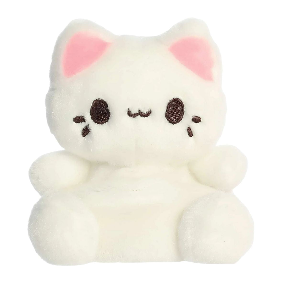A close-up front portrait thumbnail of the white Custard Meowchi plush showing its embroidered cat mouth and black whiskers.