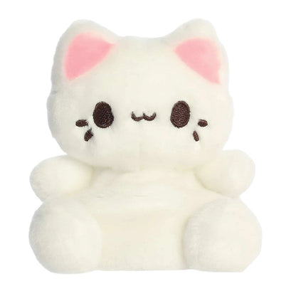 A close-up front portrait thumbnail of the white Custard Meowchi plush showing its embroidered cat mouth and black whiskers.