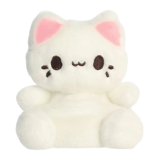 A close-up front portrait thumbnail of the white Custard Meowchi plush showing its embroidered cat mouth and black whiskers.