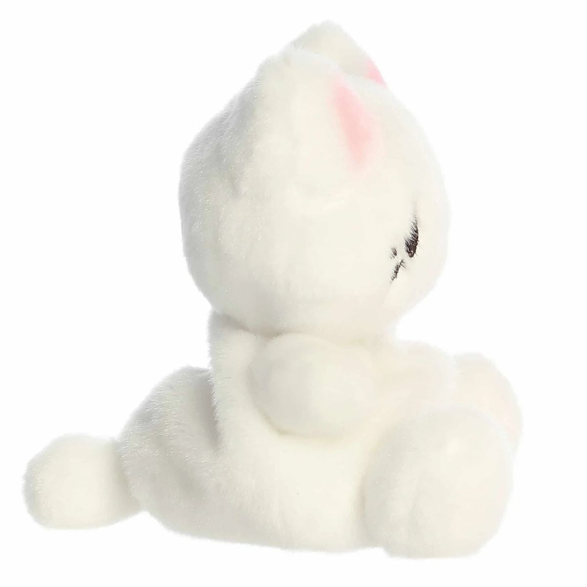 The left side profile thumbnail of the sitting white cat plush highlighting its round mochi-like body shape.